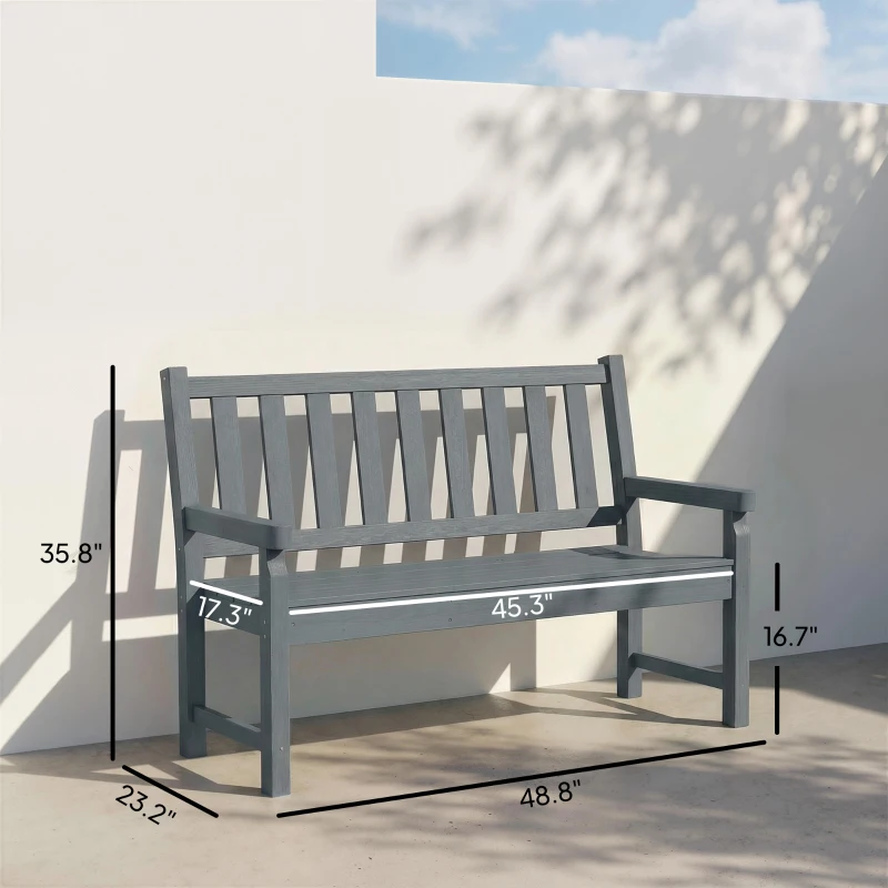 Outsunny 2-Person Garden Bench, HDPE Outdoor Bench with 530 lbs Capacity, Curved Seat for Backyard, Park, Porch, Lawn, Gray