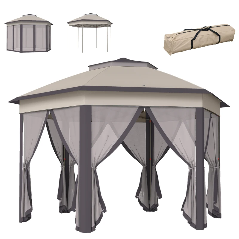 Outsunny 13' x 13' Pop Up Canopy Tent with Netting and Carry Bag, Instant Sun Shelter, Coffee and Beige