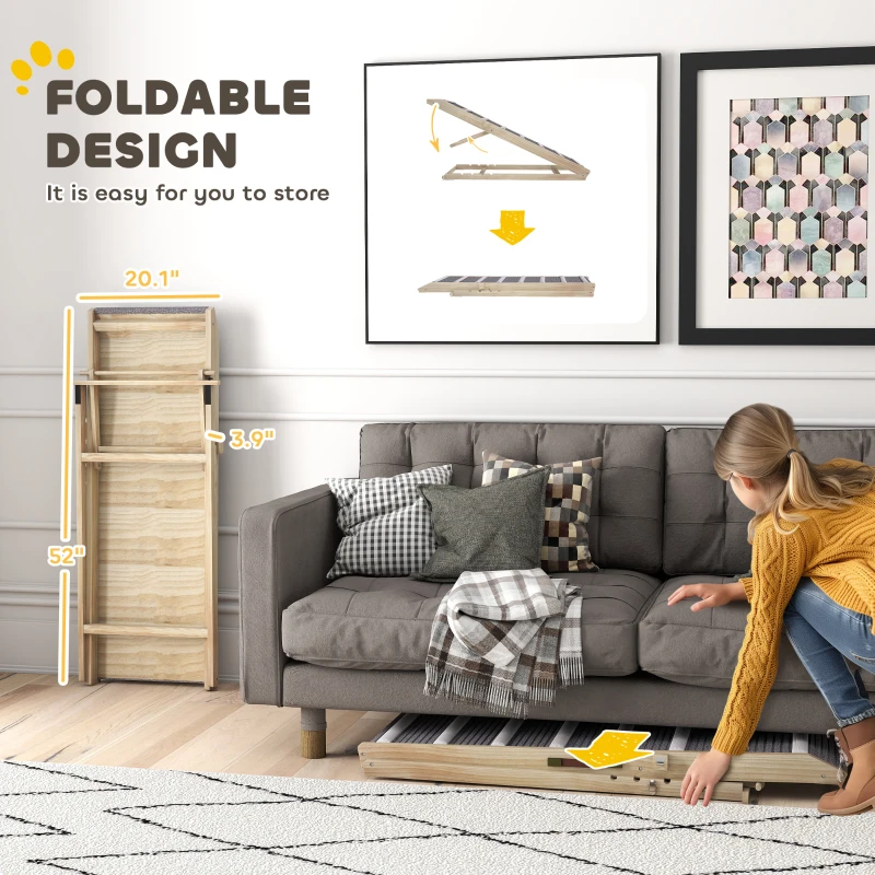 PawHut Dog Ramp for Couch, Foldable Pet Ramp for Small to Large Dog, 4 Adjustable Height from 16" to 23.5"