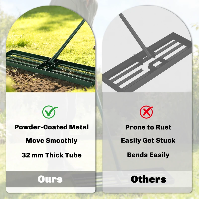 Outsunny Lawn Leveling Rake, 36" x 10" Heavy Duty Yard Leveling Rake with 66.5" Handle for Backyard, Golf Course