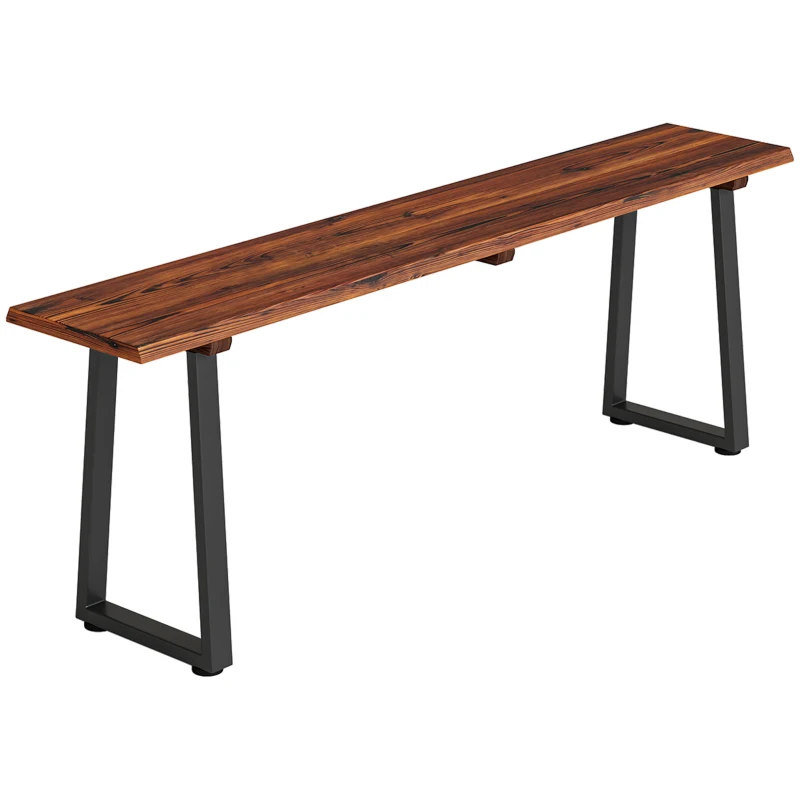 Outsunny Wood Outdoor Bench for 2 People, 59" Backless Patio Garden Bench with Trapezoidal Steel Legs