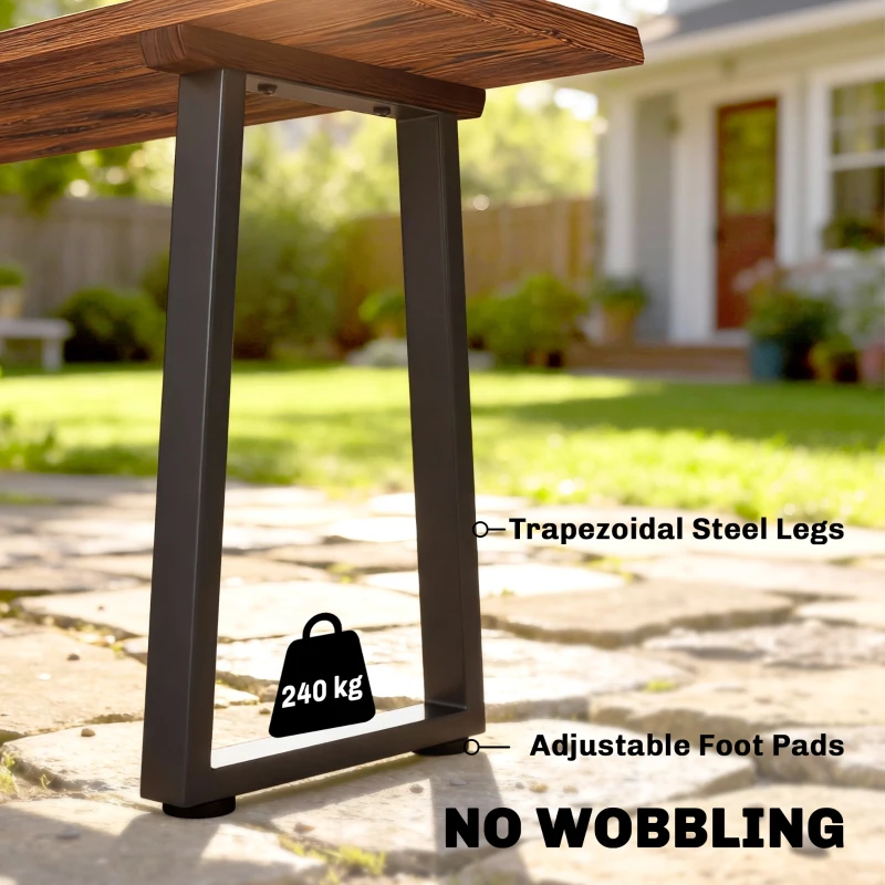 Outsunny Wood Outdoor Bench for 2 People, 59" Backless Patio Garden Bench with Trapezoidal Steel Legs