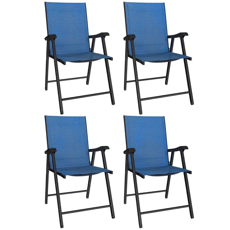 Outsunny Folding Patio Chairs Set of 4, High Back Outdoor Dining Chairs with Breathable Mesh Seat for Lawn, Deck, Blue
