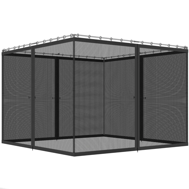 Outsunny Replacement Mosquito Netting for Gazebo 12' x 12' Black Screen Walls for Canopy with Zippers, Black