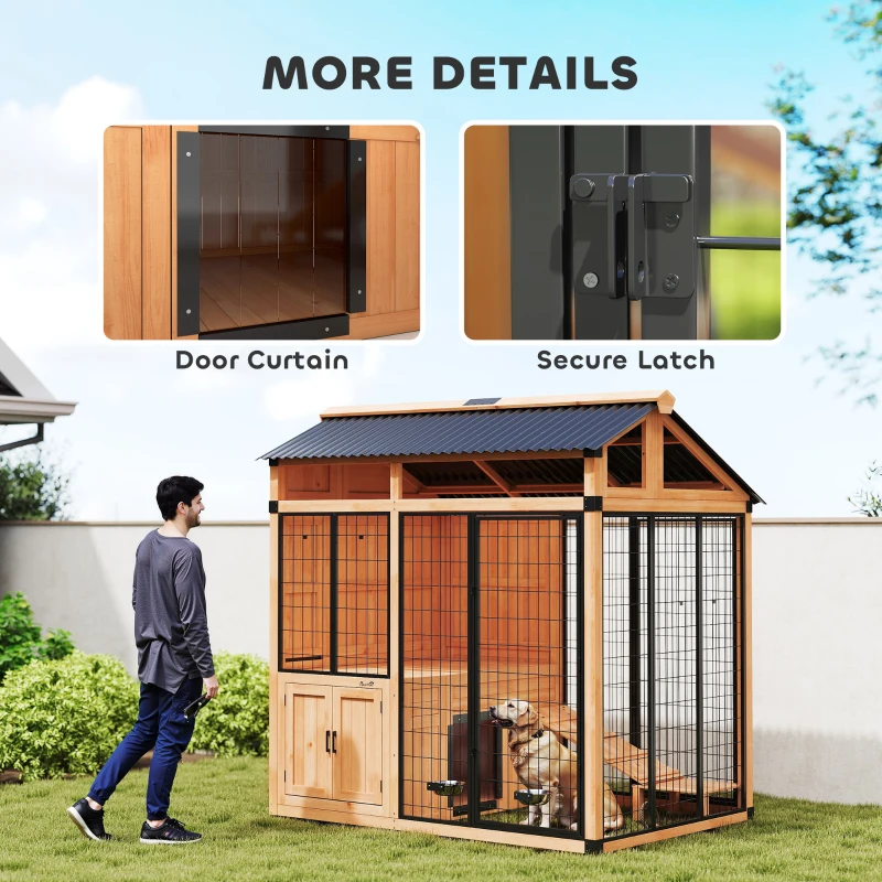 PawHut 7' x 5' Extra Large Dog House, Wood Outdoor Dog Kennel with Platform, Storage Cabinet for Large Breeds, Yellow