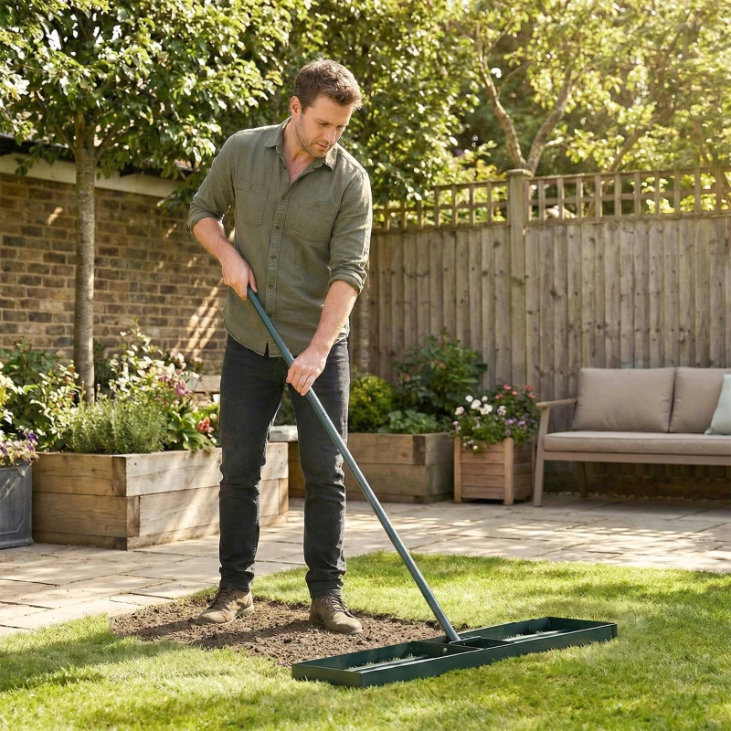 Outsunny Lawn Leveling Rake, 36" x 10" Heavy Duty Yard Leveling Rake with 66.5" Handle for Backyard, Golf Course