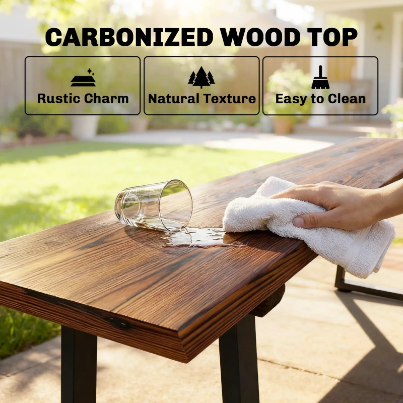 Outsunny Wood Outdoor Bench for 2 People, 59" Backless Patio Garden Bench with Trapezoidal Steel Legs