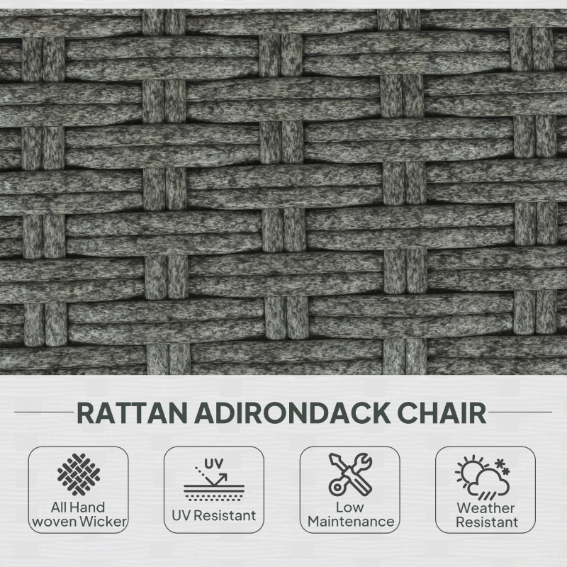 Outsunny Wicker Adirondack Chair, PE Rattan Outdoor Fire Pit Chair Muskoka Chair with Cushions, Heather Grey