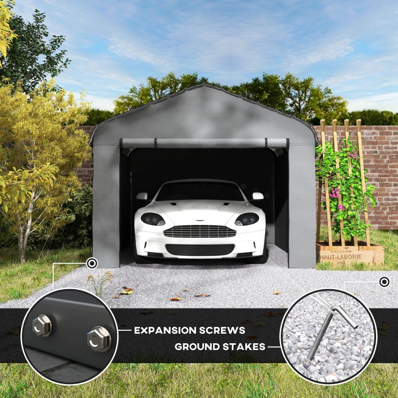 Outsunny 12' x 20' Metal Carport, Heavy Duty Garage Car Shelter with Galvanized Metal Roof and Removable Sidewalls, Light Grey