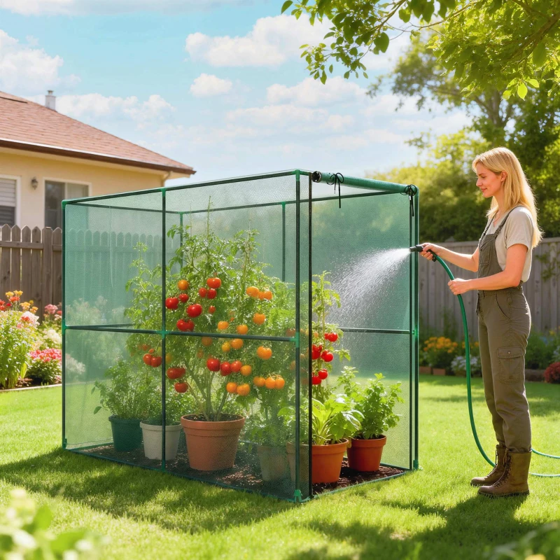 Outsunny Crop Cage, Plant Protection Tent with Zippered Door, Plant Protector from Animals for Vegetables Flowers Fruits, Green
