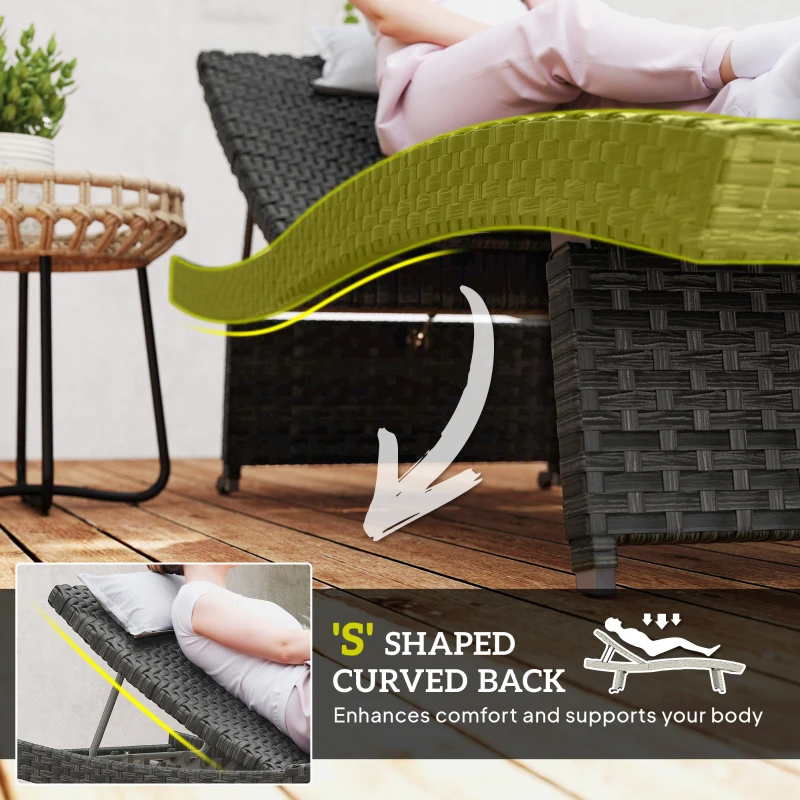 Outsunny Patio Lounger, Folding Wicker Outdoor Chaise Lounge with 4-Level Adjustable Backrest, Black