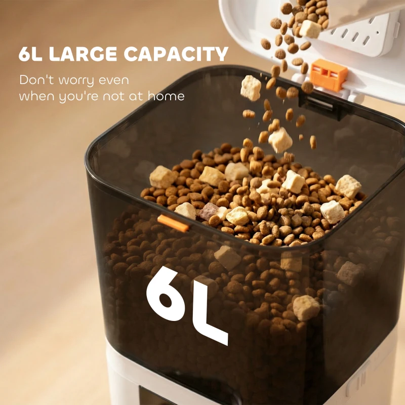 PawHut Automatic Cat Feeder with App Control Smart Cat Food Dispenser 10s Voice Recorder 6L