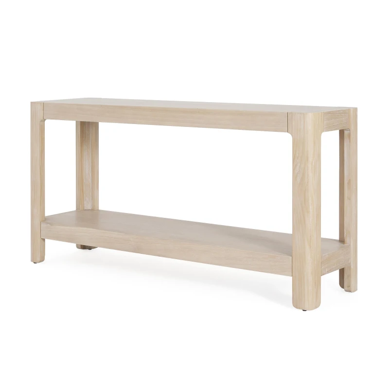 Elegant Farmhouse Console Table with Knot-Free Pine Legs, Accent Sofa Table with Solid Wood Veneer Top, 59" L x 15.5" W x 30" H, Natural