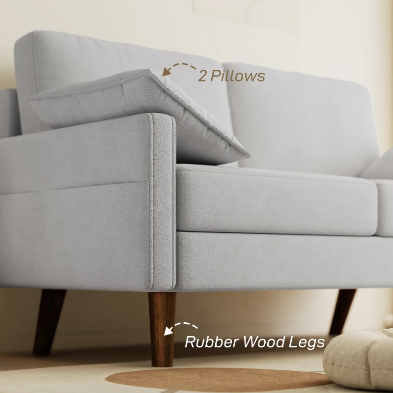 HOMCOM 3 Seater Sofa, Velvet Upholstered Couch with Spring Cushions, Rubber Wood Legs and 2 Pillows, Grey