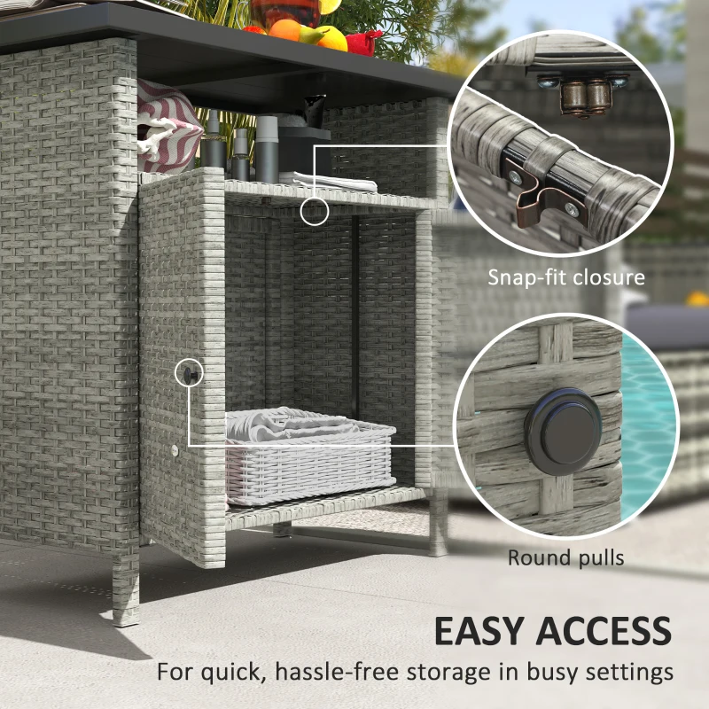 Outsunny Wicker Outdoor Storage Cabinet with Two Doors and Shelf for Outdoor Pool Towel Storage, Grey