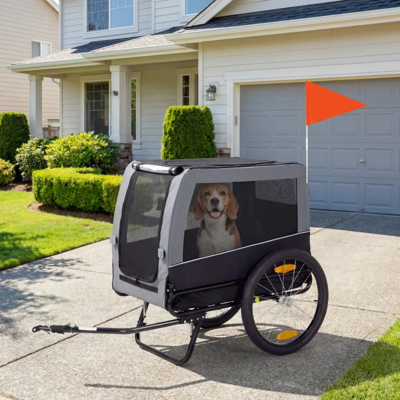 PawHut Dog Bike Trailer, Pet Cart Bicycle Carrier with Support Feet, Large Wheels, 2 Doors