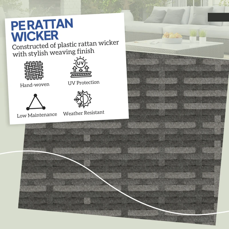 Outsunny 2 Pieces Wicker Outdoor Ottoman with Storage, Cushion, Square Outdoor Footstool, Seating, Side Table, Dark Grey