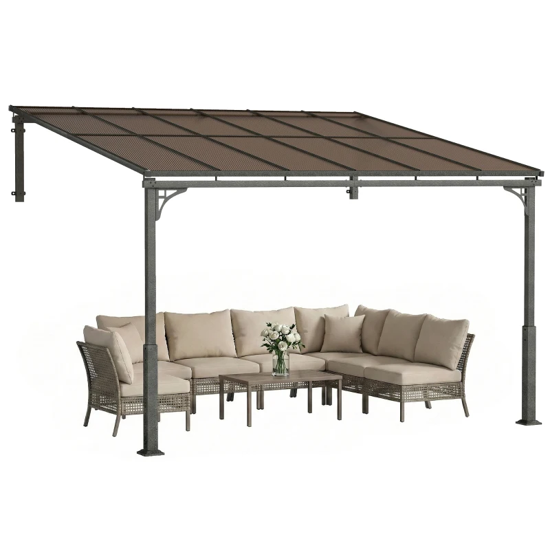 Outsunny 11' x 10' Outdoor Pergola, Wall Mounted Hardtop Lean-to Gazebo with Polycarbonate Roof and Metal-Aluminium Frame
