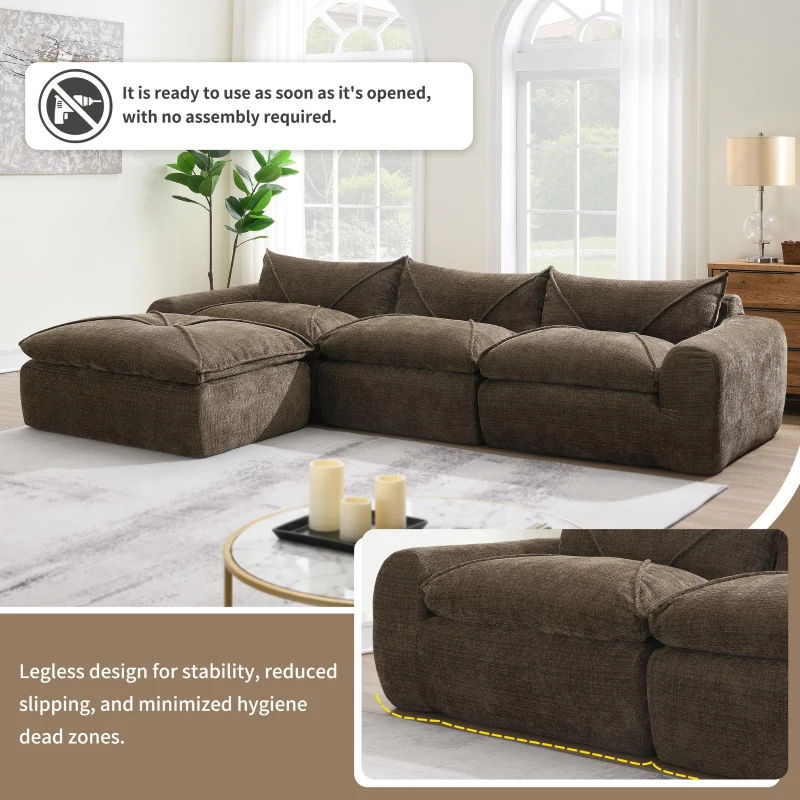 Modular Sectional Sofa with High-Density Foam and Pocket Springs, Oversized Compressed Sofa for Living Room, 116" L x 72" W x 28" H, Brown