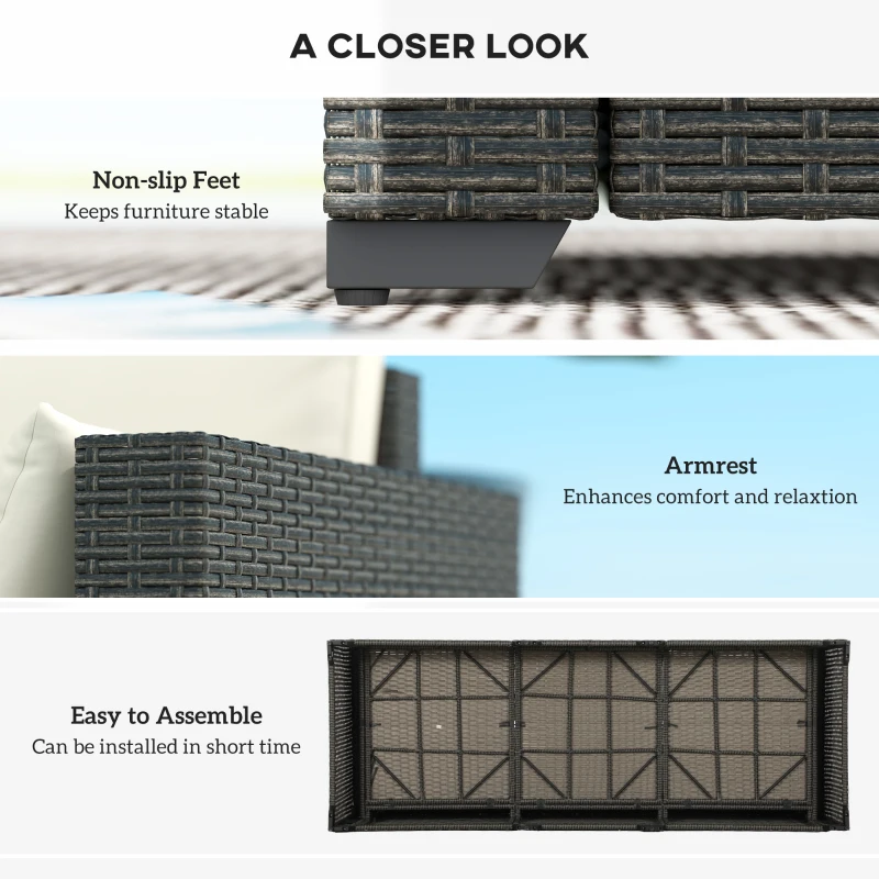 Outsunny 3-Seater Outdoor Sofa with Cushions, PE Rattan Conversation Patio Couch with Pillows for Garden, Poolside, Cream White