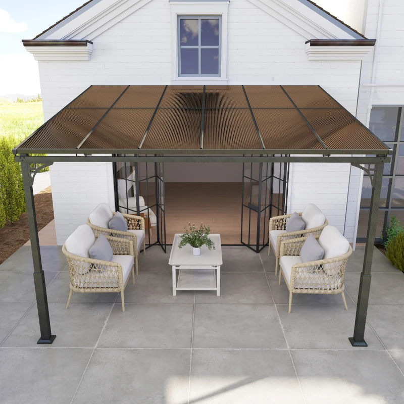 Outsunny 11' x 10' Outdoor Pergola, Wall Mounted Hardtop Lean-to Gazebo with Polycarbonate Roof and Metal-Aluminium Frame