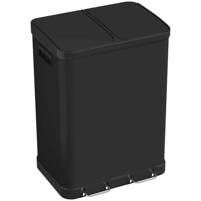 HOMCOM Kitchen Garbage Bin, 2 x 7.9 Gal (2 x 30 L) Trash Can, Soft-Close Garbage Can with Removable Inner Buckets, Black