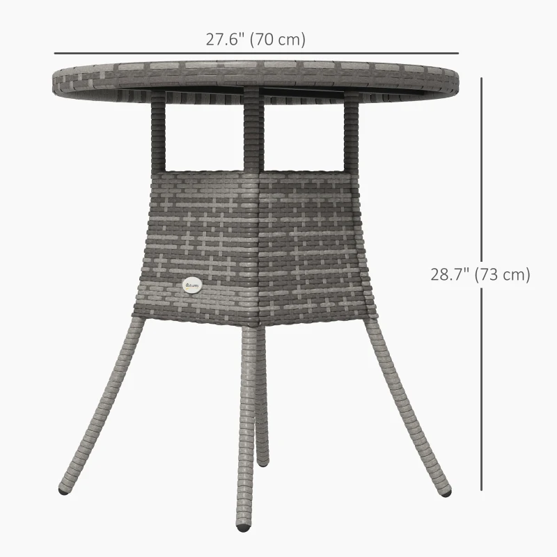 Outsunny 27.5" Outdoor Wicker Dining Table, PE Rattan Patio Furniture with Wood-plastic Composite Top, Grey