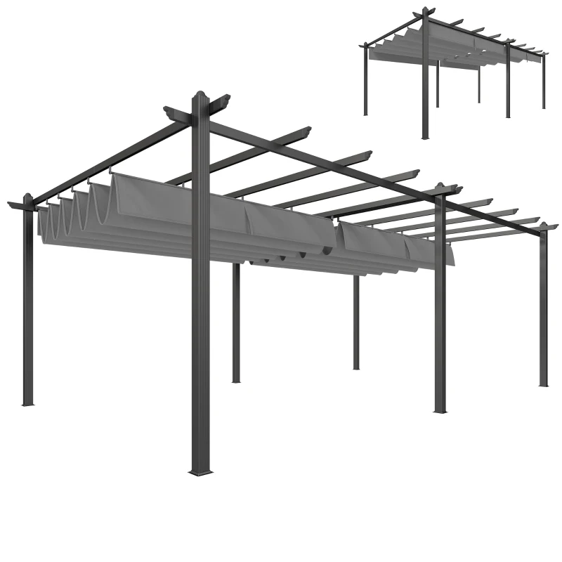 Outsunny 11.7' x 19.6' Retractable Pergola Canopy, Aluminum Pergola for Grill, Patio, Garden, Deck