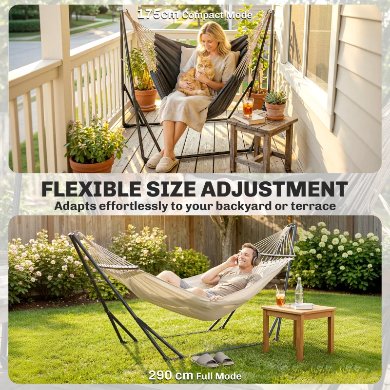 Outsunny 9.5ft Hammock Stand Only, Portable Adjustable Foldable Powder-Coated Steel Hammock Frame, Black