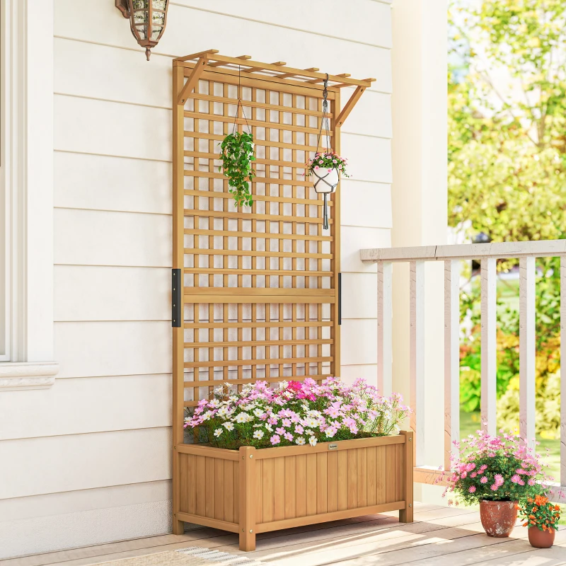 Outsunny Wood Planter with Trellis for Vine Climbing, Raised Garden Bed, Privacy Screen for Backyard, Patio, Deck, Yellow