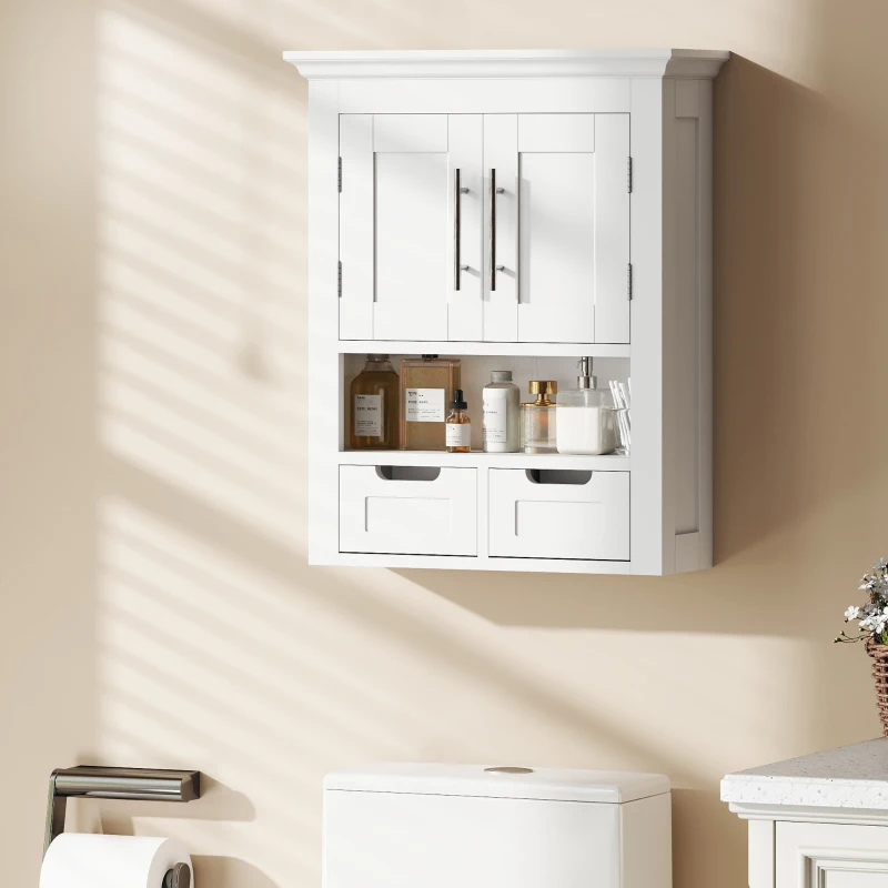 kleankin Bathroom Wall Cabinet, Medicine Cabinet, Toilet Storage Cabinet with Shelf for Living Room and Entryway, White