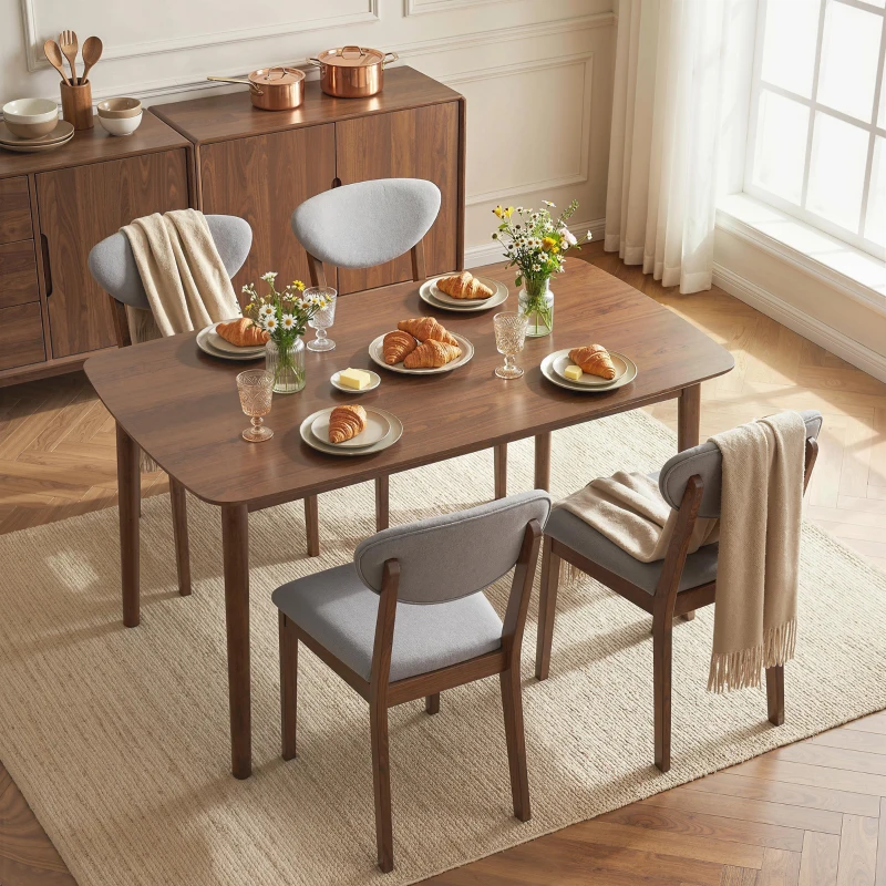 HOMCOM 5-Piece Dining Table Set for 4, Mid-Century Modern Kitchen Table and Chairs, Light Gray