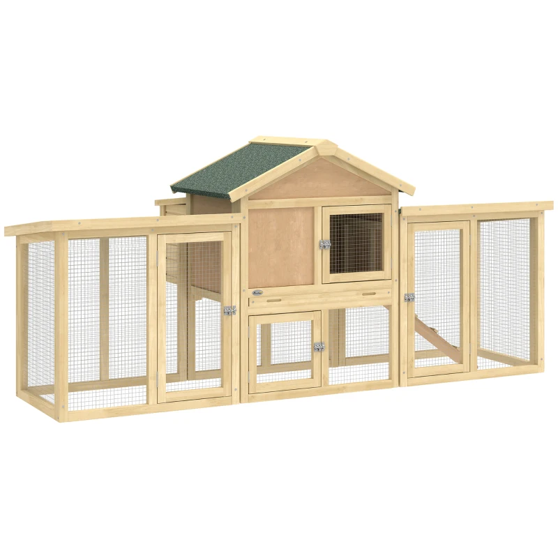 PawHut Wooden Chicken Coop, Outdoor Backyard Garden Large Rabbit Hutch with Nesting Box, Run, Ramp, Drawer
