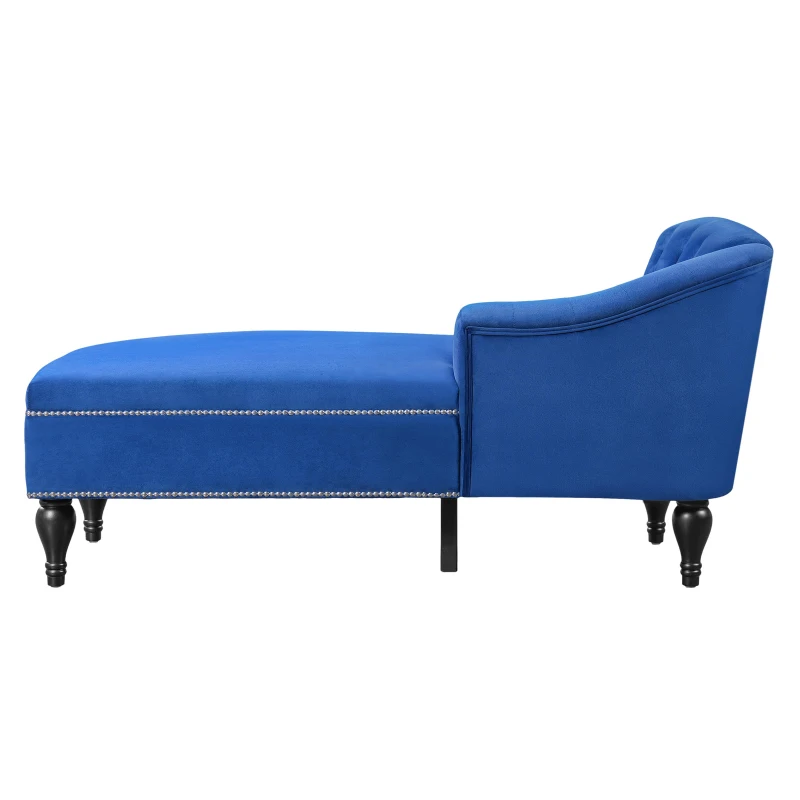 Exquisite Chaise Lounge with Button-Tufted Design and Nailhead Trim, Right-Arm Facing Chaise for Living Room, 58" L x 26.5" W x 28.5" H, Blue