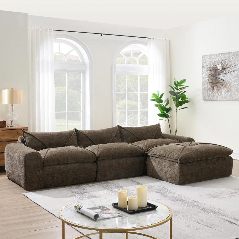 Modular Sectional Sofa with High-Density Foam and Pocket Springs, Oversized Compressed Sofa for Living Room, 116" L x 72" W x 28" H, Brown