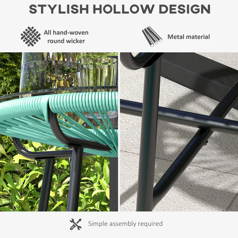 Outsunny Rattan Side Table, Round Outdoor Table, with Round PE Rattan and Tempered Glass Table Top for Patio, Garden, Light Green