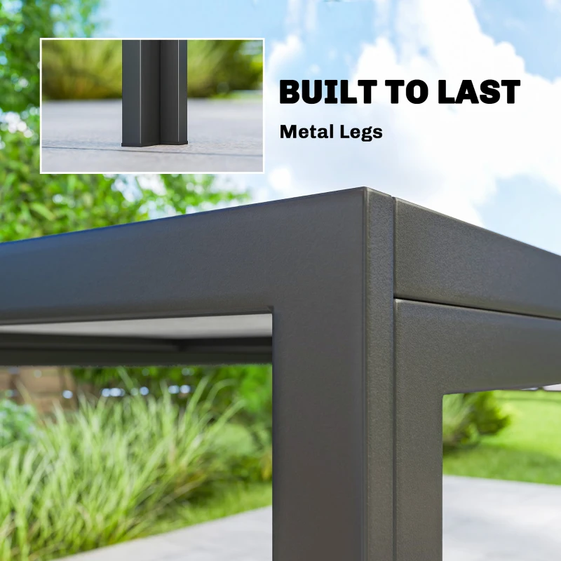 Outsunny Outdoor Dining Table for 4-6, 59" Outdoor Patio Table with Metal Legs, Wood-Effect Top, Grey