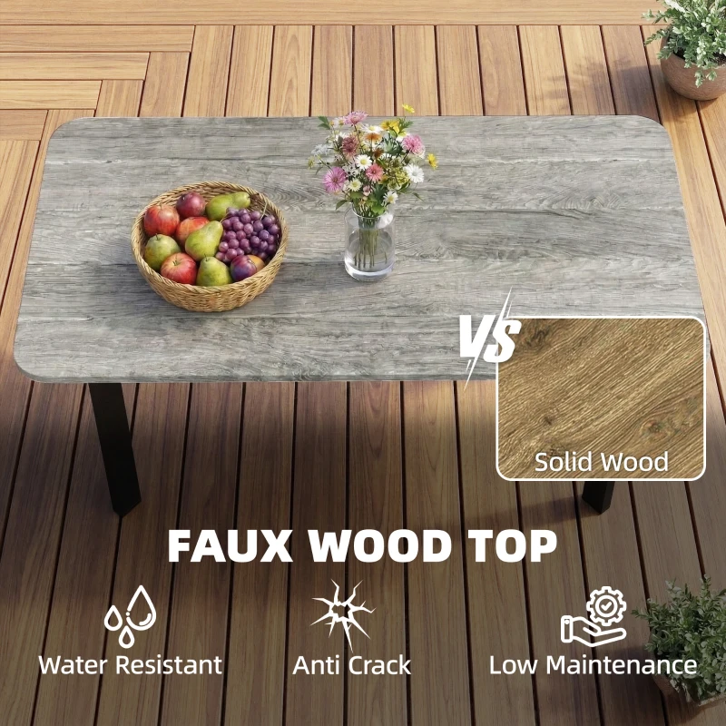 Outsunny Outdoor Garden Coffee Table, Patio Table with Slatted Wood Plastic Composite Top and Steel Frame, Grey