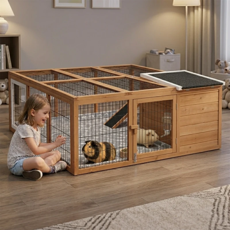 PawHut Rabbit Hutch, Waterproof Rabbit House for Small Animals, Natural