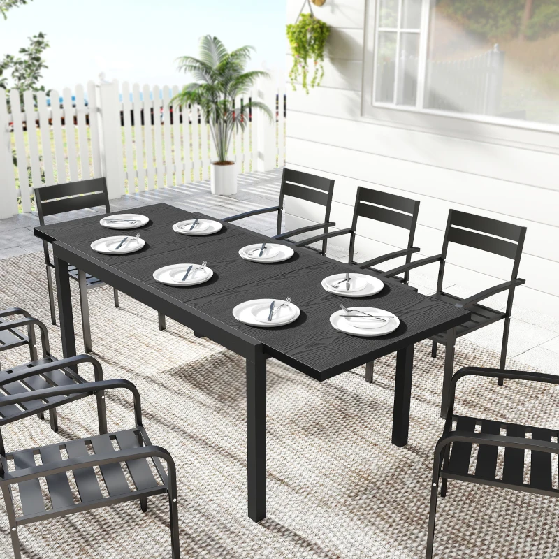 Outsunny Expandable Patio Dining Table for 8-10 People, 60.6"-84.3" Aluminum Outdoor Dining Table with Adjustable Foot Pads