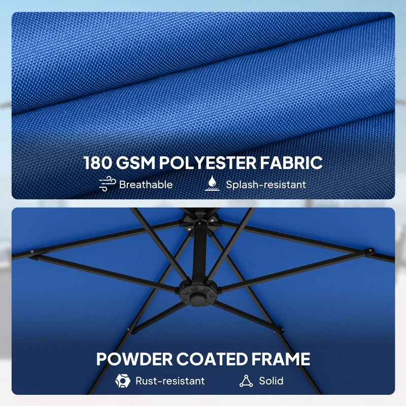 Outsunny 9.7 ft Offset Patio Umbrella with Water/Sand Fillable Weights, Garden Hanging Parasol with Locking Latch, Navy Blue