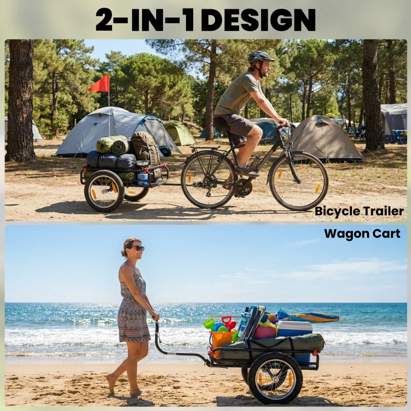 Soozier 2-In-1 Bike Cargo Trailer & Wagon Cart, Multi-Use Bicycle Trailer with Quick Release 16" Pneumatic Wheels, Kickstand