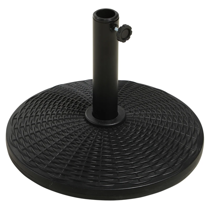 Outsunny 25 lbs Market Umbrella Base Holder 17.5" Round Parasol Stand with Rattan Design for Patio, Outdoor, Backyard, Black