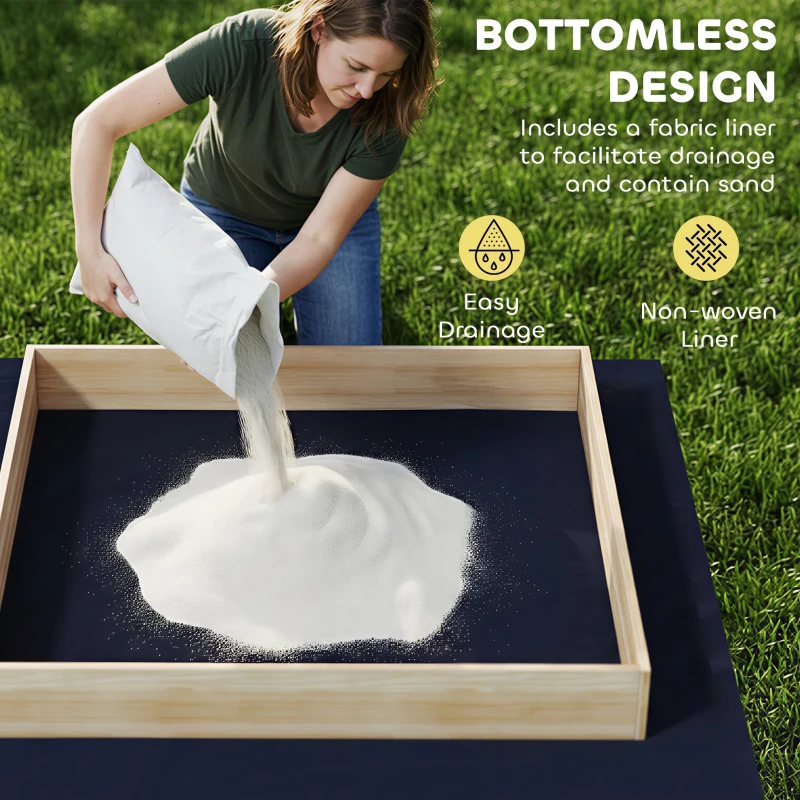 Qaba Wooden Sandbox with Digger, Kids Sandbox with 360° Rotating Seat & Bottom Liner, 72" x 35" x 22"