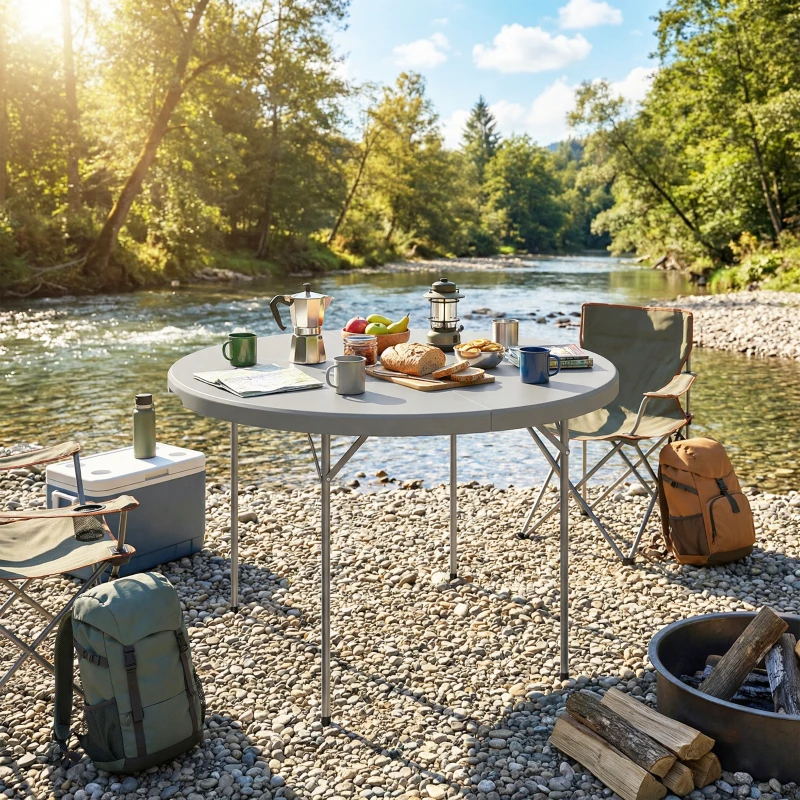 Outsunny 4ft Plastic Folding Picnic Table, Camping Table with Anti-Slip Foot Pads, Indoor Outdoor for Beach, BBQ, Grey