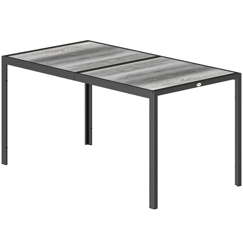 Outsunny Outdoor Dining Table for 4-6, 59" Outdoor Patio Table with Metal Legs, Wood-Effect Top, Grey