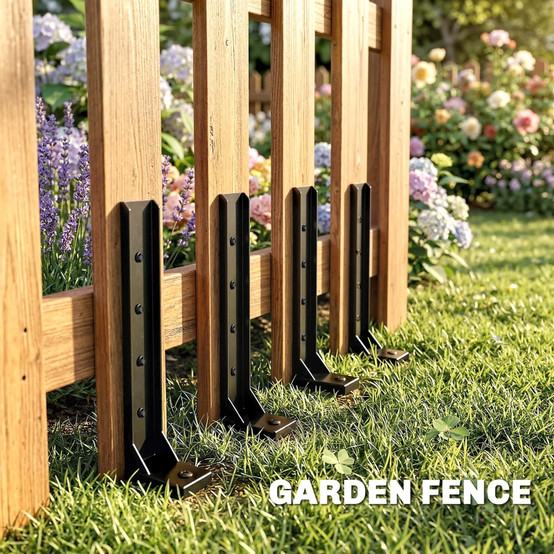 Outsunny 4 Pack Fence Post Repair Kit, 32" Steel Fence Post Support with Drill for Wooden Fences, Broken Gate, Posts