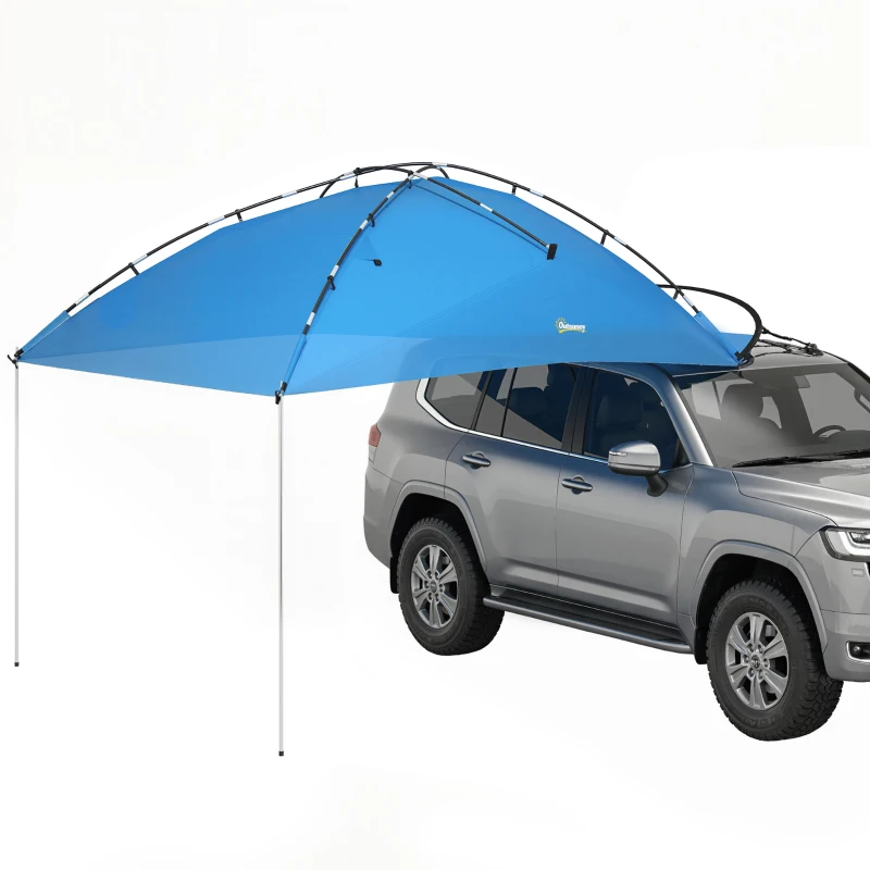 Outsunny Car Awning Camping Tailgate Tent for SUV, 3000mm Waterproof Car Side Awning with Carry Bag, Light Blue