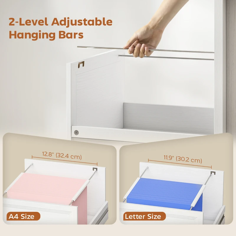 HOMCOM 54" Farmhouse Executive Desk, Computer Desk with Drawers, Adjustable Hanging Rails for for A4/Letter Size Files, White