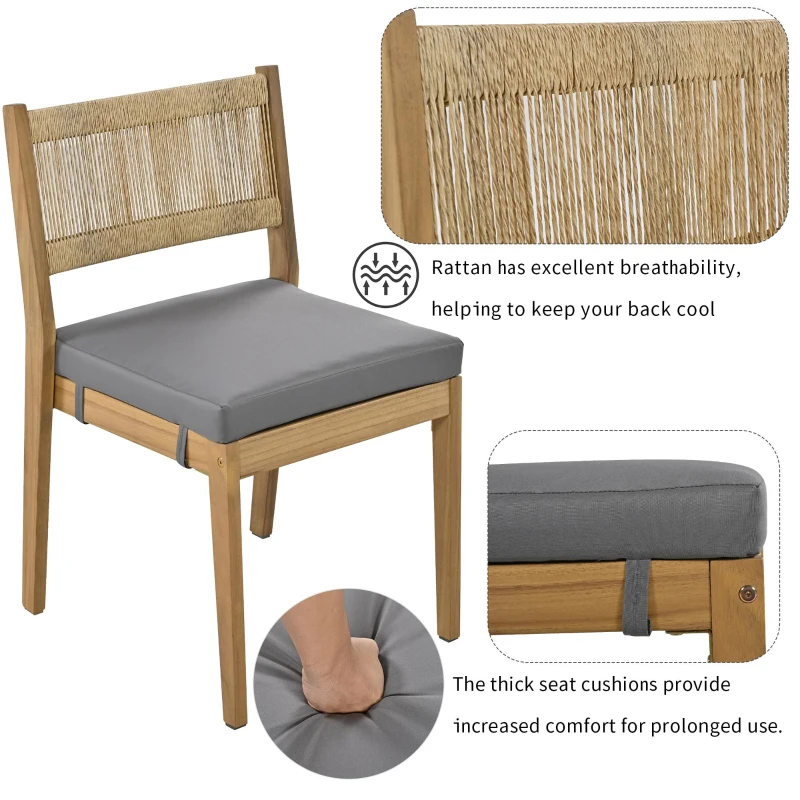 Outdoor Dining Set with HDPE Chair Backs and Foam Cushions, Multi-Person Patio Set for Balcony and Garden, 63'' L x 31.5'' W x 32.5'' H, Gray